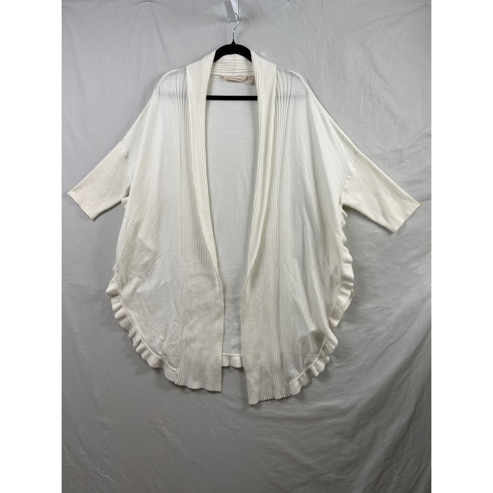 Soft Surroundings Cardigan Women L/XL Cream Ruffle Trim Open Front Relaxed